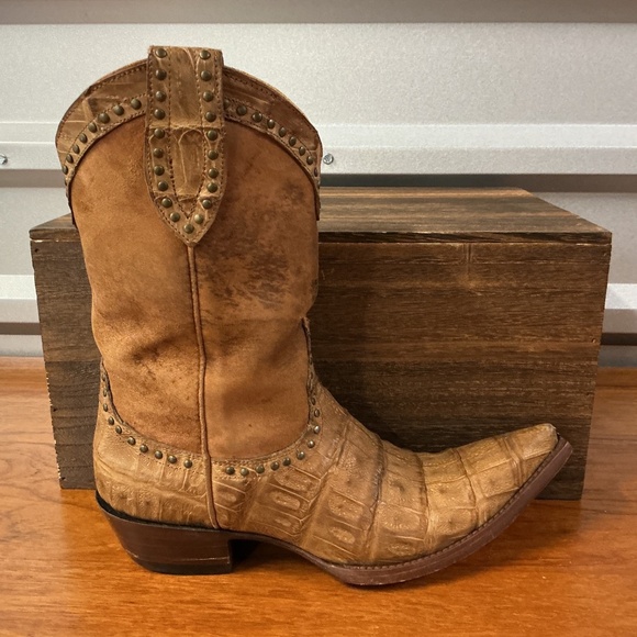 Old Gringo Women Brown Leather Animal Print Croc Studded Cowgirl Boot 7.5 - Picture 7 of 12